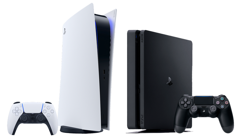 PlayStation 5 и PlayStation 4 с геймпадами